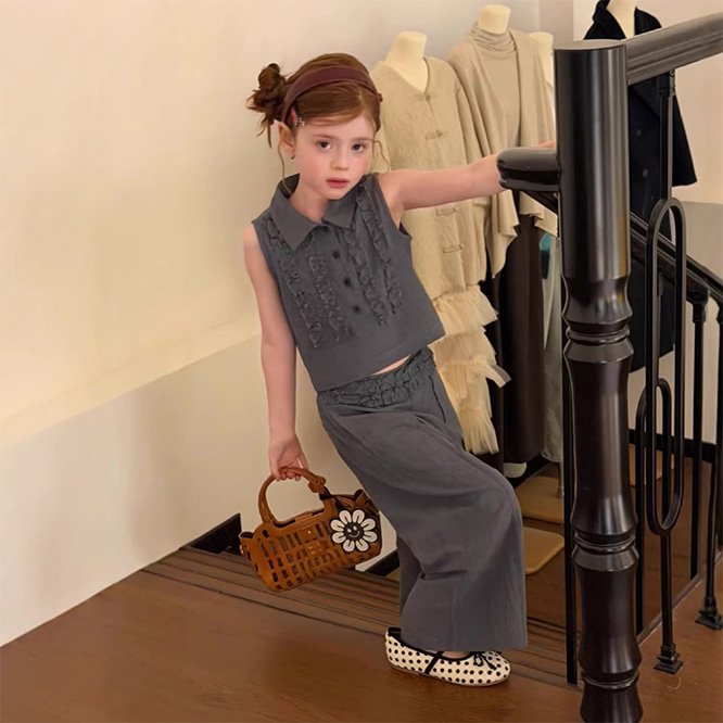 2026夏服※【在庫限り】セットアップ ノースリーブ 襟付きトップス＋クロップドパンツ 2点セット