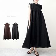□SALE□リネンタッチ　シャーリング　ノースリ　ワンピース(33300)