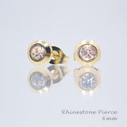 金属アレルギー対応 119. サークルピアス（6mm）ラインストーン付 ゴールド ステンレス 国内発送