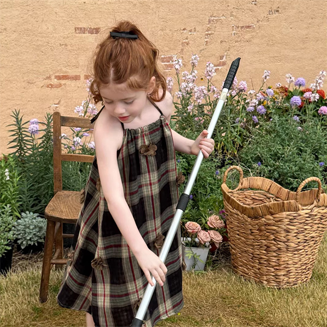 2026夏服※レトロチェック 立体花びら キャミワンピース ホルターネック リゾート風ワンピース