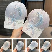 日よけ帽子、夏のトレンドの甘い花柄刺繍入りキャップF00012F