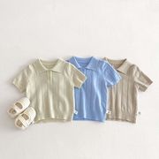 春夏薄手ニットカーディガン 子供丸首長袖半袖兼用トップス