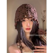 安いし可愛い大人気商品 透かし編み手編みヘッドカバー木珠装飾 3色春夏用大口注文可