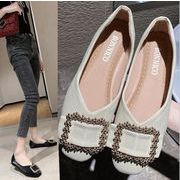 人気★シングルシューズ初秋フラットファッションスクエアバックルフラットシューズ付き