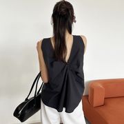 レトロ ツイストデザイン ノースリーブトップス