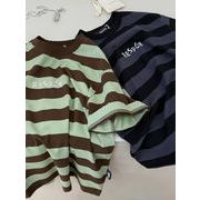 2026 夏 新作 半袖Tシャツ ゆったり ストライプ キャラクター ロゴ 綿
