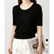 【日本倉庫即納】 リブニットップス きれいめ 韓国風 夏服