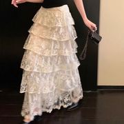 ボトムス レディース Aラインスカート ロング丈 レース ケーキスカート