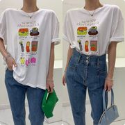 手描き風 英字キャラクター ゆったりコットンTシャツ