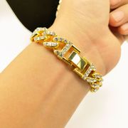 HIPHOP 12mm フルCZ ブレスレット 男女兼用 ゴールドメッキ ヒップホップ 喜平チェーン