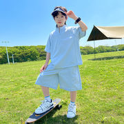 2026新作 夏 男児 スタンドカラー ハーフジップ ショーツ 2点セット