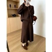 今季マストバイ ケーブル編み厚手ニット×ワイドパンツセット