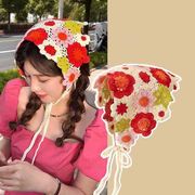 三角バンダナ 小花柄 ヘッドスカーフ ヘアターバン レトロ ヘア小物