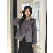 ラウンドネック リボンデザインブラウス