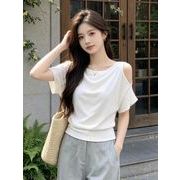 オフショルダー ドレープ半袖トップス ゆったり レディース