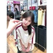 配色 レトロ半袖トップス ゆったり レディース