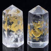 【彫刻置物】水晶彫刻ポイント 五爪龍 25×50mm (金彫り) ※ネコポス不可※