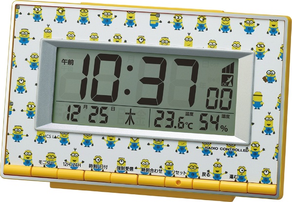 新品特価 リズム時計製 ミニオンズ デジタル電波目覚まし時計 8RZ221ME33