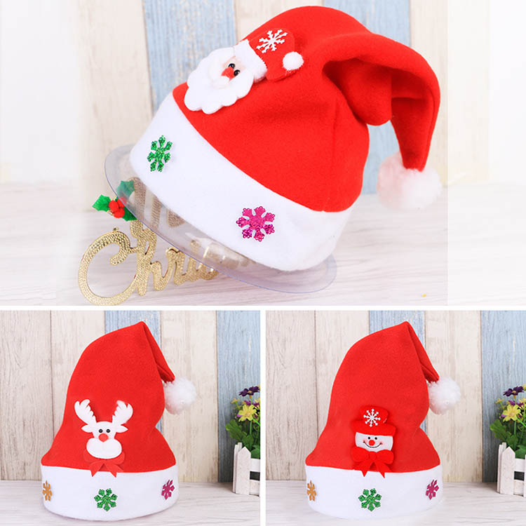 【キッズ】クリスマスモチーフ付フェルト素材サンタ帽　かわいい3種　子供用