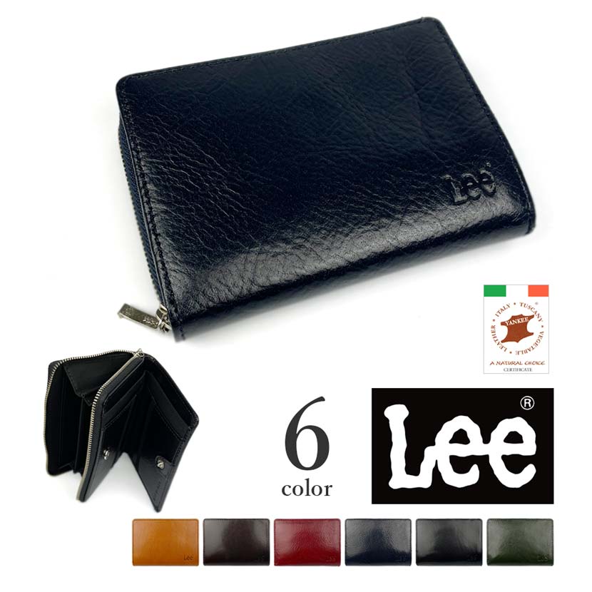 【全6色】 LEE リー 高級イタリアンレザー ラウンドファスナー 二つ折り財布 ショートウォレット