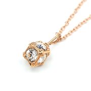 ステンレス 4mmキューブ型 CZ入り ペンダント ピンクゴールド チェーン付き