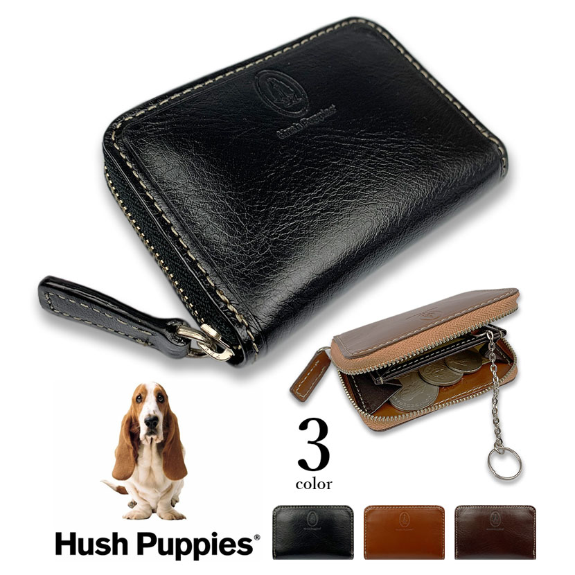 全3色　Hush Puppies ハッシュパピー リアルレザー バイカラー ラウンドファスナー コインケース 小銭入れ