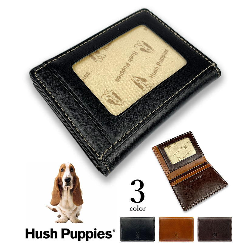 全3色　Hush Puppies ハッシュパピー リアルレザー バイカラー 定期入れ カードケース パスケース
