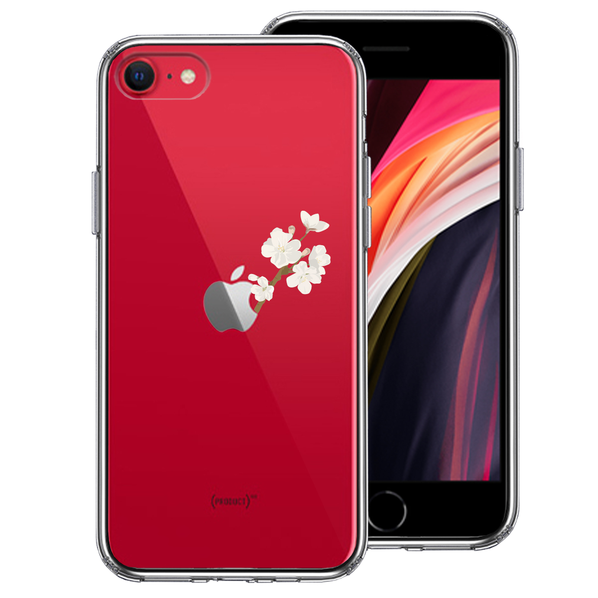 iPhoneSE(第3 第2世代) 側面ソフト 背面ハード ハイブリッド クリア ケース りんご に 桜