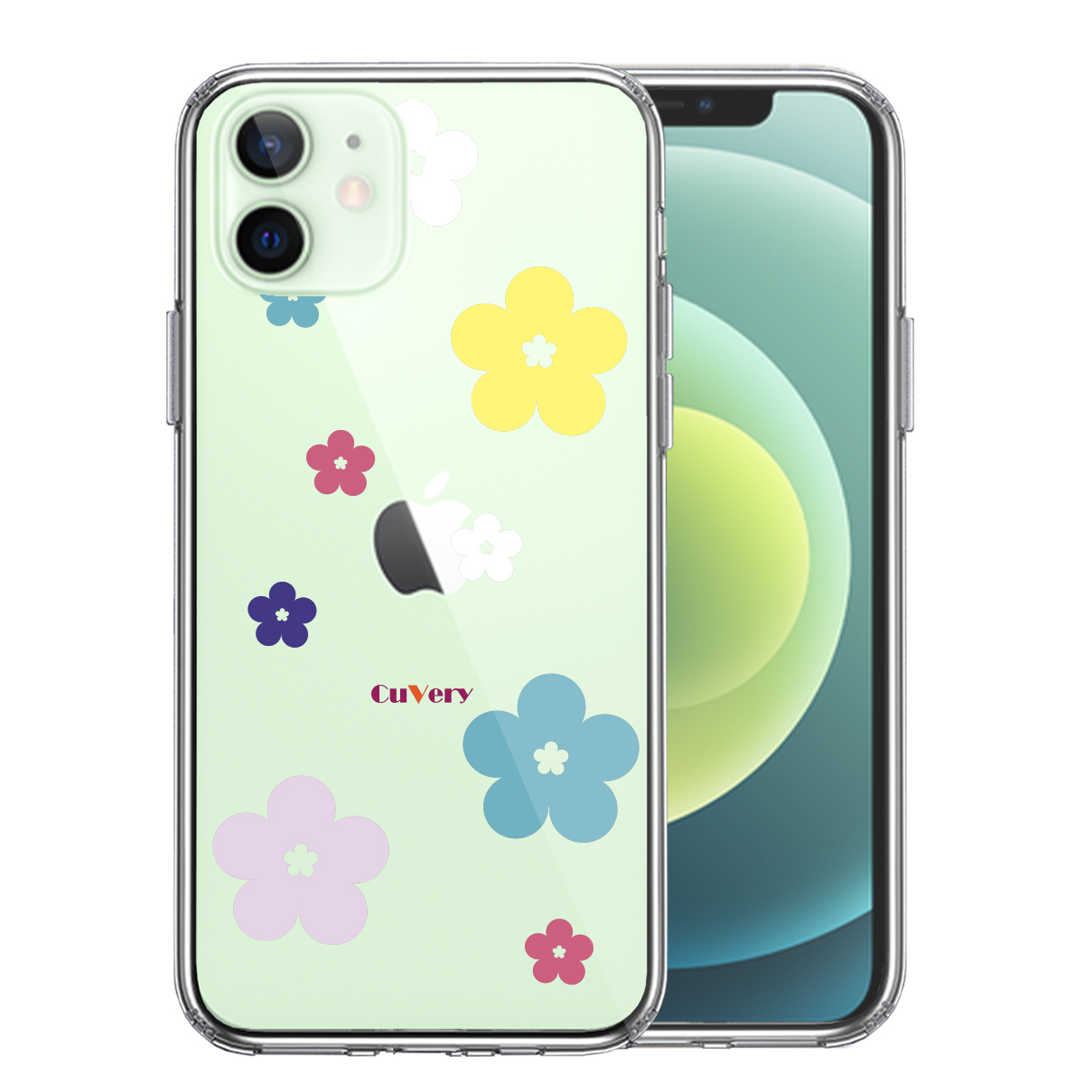 iPhone12 側面ソフト 背面ハード ハイブリッド クリア ケース CuVery  花柄 フローラル