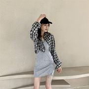 ＼いまだけの超SALE価格  韓国ファッション レトロ チェック柄 日よけします シャツ ミニスカート