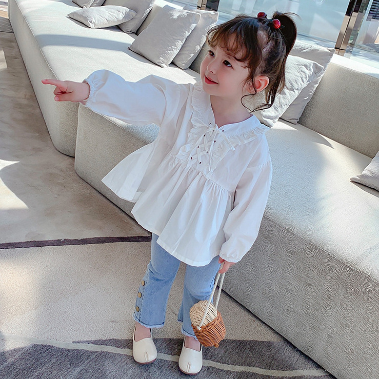 人気商品 女の子 シャツ ヘップバーン風 長袖 スカート サロペット 新作 子供服 3-8歳 韓国子供服