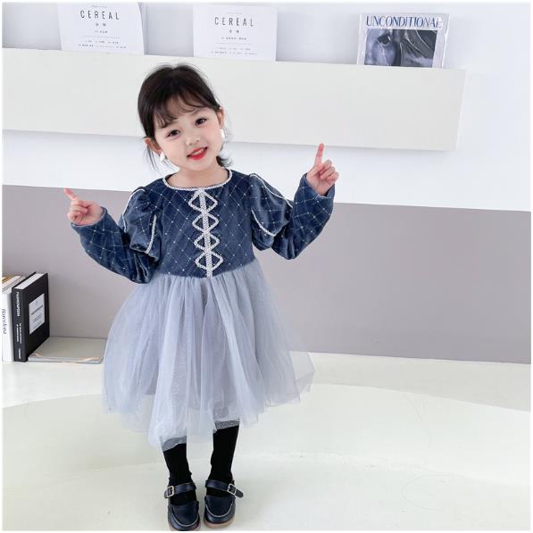 2021新作 人気女子  韓  氷雪王女  星空  ワンピース  バブル袖  ビロード  スカート