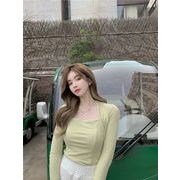 華やかな印象に 韓国ファッション 百掛け気質 デザインワイドネック ベースシャツ スリムフィット トレンド