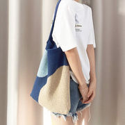 ニットバッグ　トートバッグ　幾何柄　レディース　韓国ファッション　