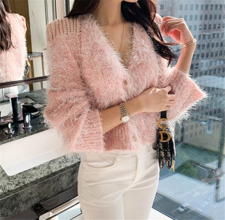 柔らかな雰囲気 ピンク ニット カーディガン 秋 学院風 厚手 セーター コート 柔らかい ジェントルスタイル