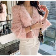 柔らかな雰囲気 ピンク ニット カーディガン 秋 学院風 厚手 セーター コート 柔らかい ジェントルスタイル