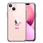 iPhone13mini 側面ソフト 背面ハード ハイブリッド クリア ケース パンダ 重量挙げ 努力感 ピンク