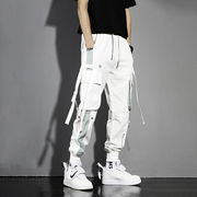 カーゴパンツ ホワイトライン 紐 韓国ファッション ストレートパンツ メンズ サイズ ポケット付き