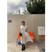 韓国 初恋 ワンピース 女性 秋 新作 レース ステッチ スモールブレスト ロングスカート