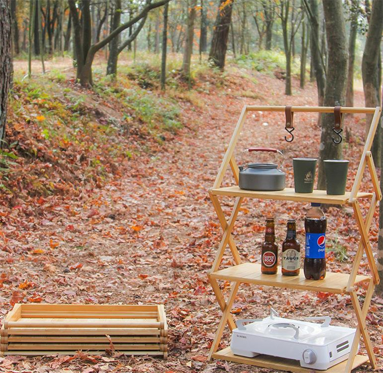 独特の存在感 激安セール 竹材 置物棚 折りたたみ マルチレイヤー アウトドア キャンプ ポータブル