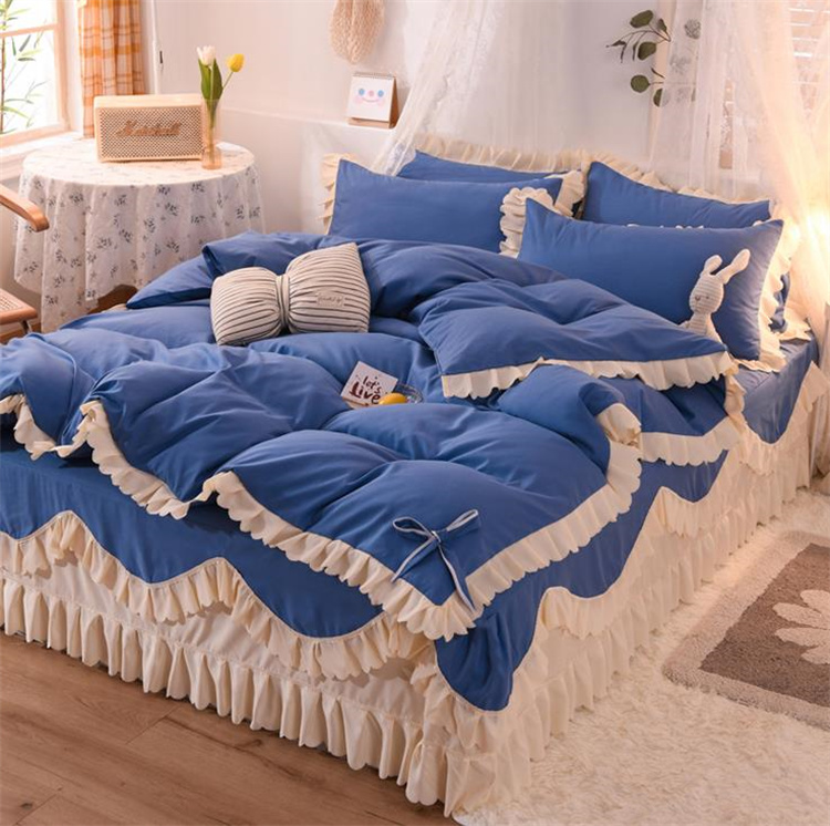 個性的なデザイン 4点セット 純綿 ベッドスカート ベッドカバー フリル