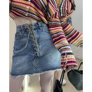韓国ファッション  Aライン ショートスカート バンディング デニム スカート ハイウエスト スリム