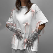 Tシャツ　トップス　レディース　INS　韓国ファッション　デザイン　春夏　リボン　バレエコア