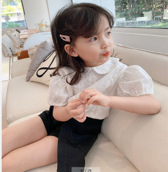 2022 超人気春夏新作韓国風子供服  半袖 かわいい  人形の襟 トップスカジュアル