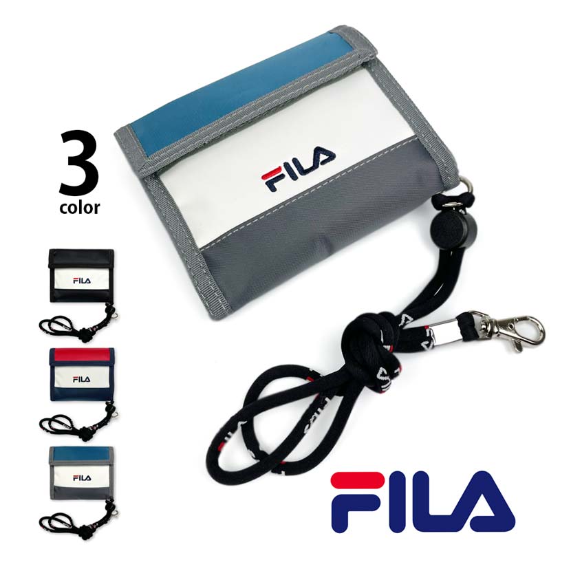 全3色 FILA（フィラ） トリコロールカラー ロゴ デザイン 二つ折り ナイロン財布