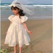 2022新作  子供服   女の子  可愛い   キッズ ワンピース  半袖   泡袖  花柄   ワンピース    韓国子供服