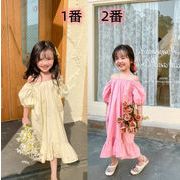 INS 2022新作  子供服   女の子  可愛い   キッズ ワンピース  半袖   泡袖     ワンピース   韓国子供服