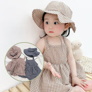 ベビー服　ベビーロンパース+帽子 韓国風　女の子 可愛い　チェック　子供服　66#-100#