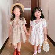 夏　女の子　韓国子供服  　刺繍付き　半袖ワンピース　可愛い　おしゃれ　子供服　ワンピース
