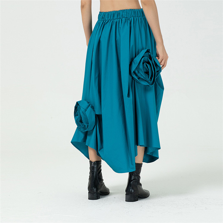 着痩せ効果 韓国ファッション スリム 花柄 スカート デザインセンス イレギュラー ロングスカート